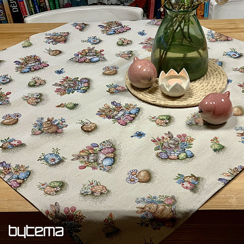 Nappe et foulard en tapisserie LIÈVRE DANS UN POT DE FLEURS