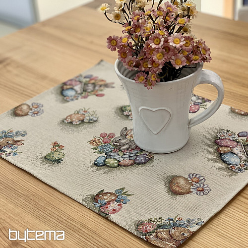 Nappe et foulard en tapisserie LIÈVRE DANS UN POT DE FLEURS