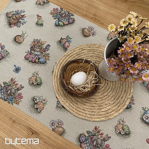 Nappe et foulard en tapisserie LIÈVRE DANS UN POT DE FLEURS