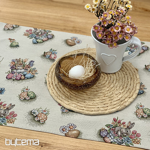 Nappe et foulard en tapisserie LIÈVRE DANS UN POT DE FLEURS