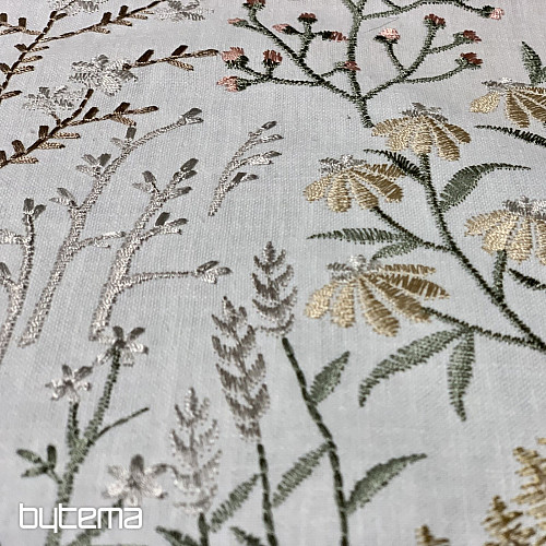 Tissu décoratif brodé avec des fleurs GINGEMBRE