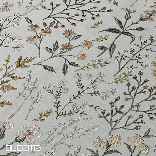 Tissu décoratif brodé avec des fleurs GINGEMBRE