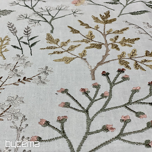 Tissu décoratif brodé avec des fleurs GINGEMBRE