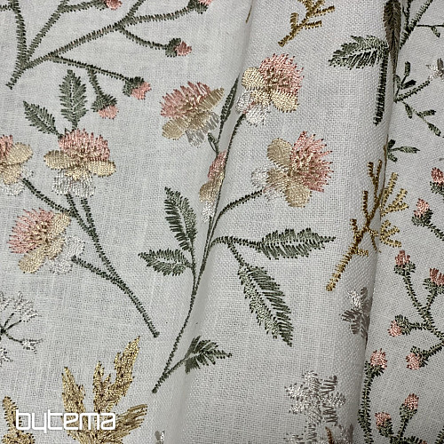 Tissu décoratif brodé avec des fleurs GINGEMBRE