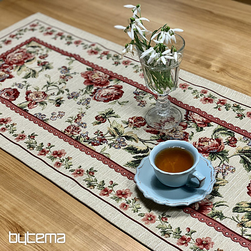 Nappe et foulard en tapisserie GRANDE DENTELLE ROSE