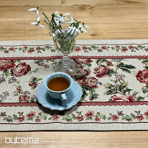 Nappe et foulard en tapisserie GRANDE DENTELLE ROSE