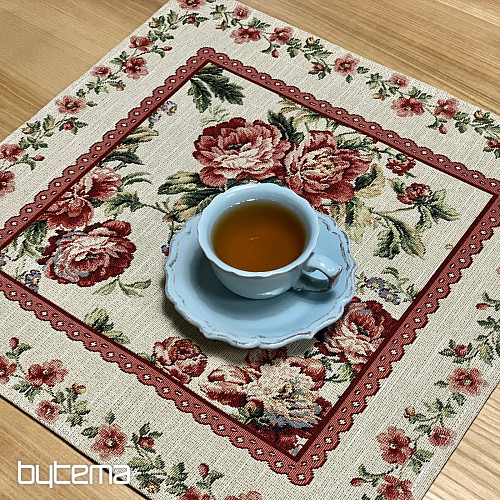 Nappe et foulard en tapisserie GRANDE DENTELLE ROSE
