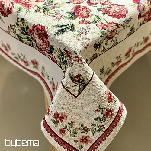 Nappe et foulard en tapisserie GRANDE DENTELLE ROSE