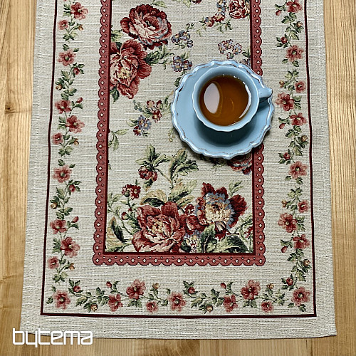 Nappe et foulard en tapisserie GRANDE DENTELLE ROSE