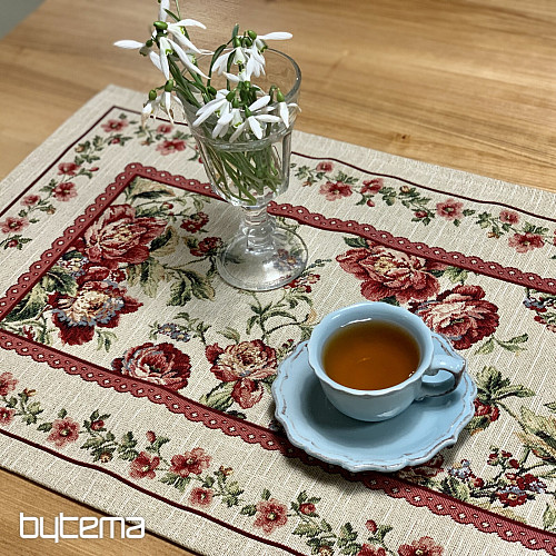 Nappe et foulard en tapisserie GRANDE DENTELLE ROSE