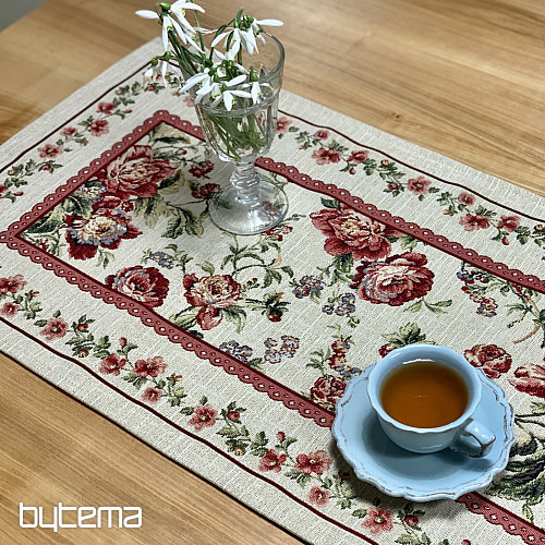 Nappe et foulard en tapisserie GRANDE DENTELLE ROSE