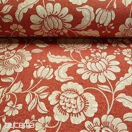 Tissu décoratif GOLDEN FLOWERS fond cannelle