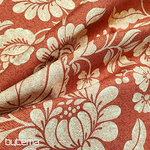 Tissu décoratif GOLDEN FLOWERS fond cannelle