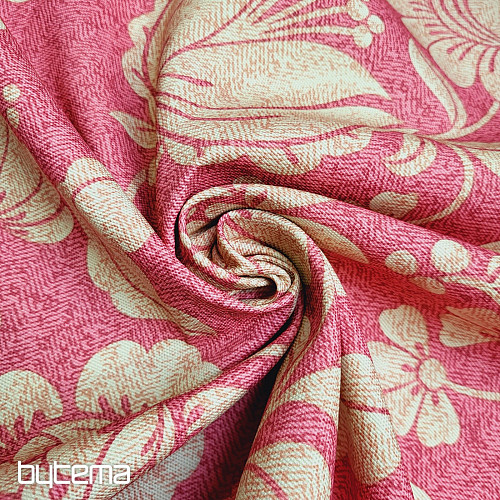 Tissu décoratif GOLDEN FLOWERS fond rouge