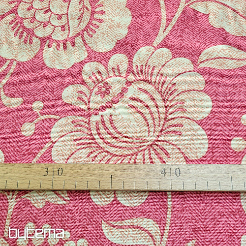 Tissu décoratif GOLDEN FLOWERS fond rouge