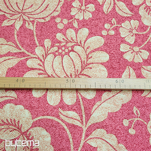 Tissu décoratif GOLDEN FLOWERS fond rouge