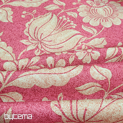 Tissu décoratif GOLDEN FLOWERS fond rouge