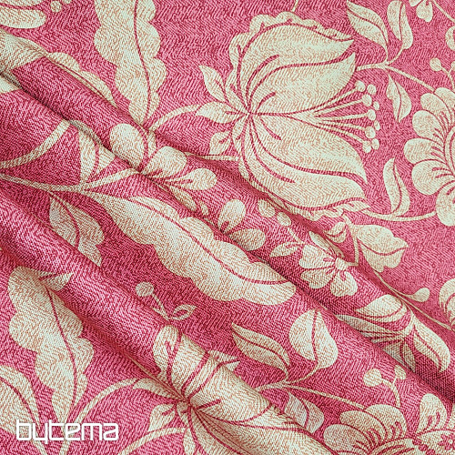 Tissu décoratif GOLDEN FLOWERS fond rouge