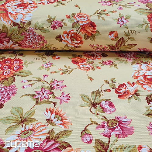 Tissu décoratif DOMINA JAUNE GRANDE FLEUR