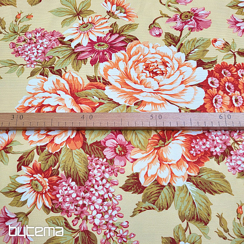 Tissu décoratif DOMINA JAUNE GRANDE FLEUR