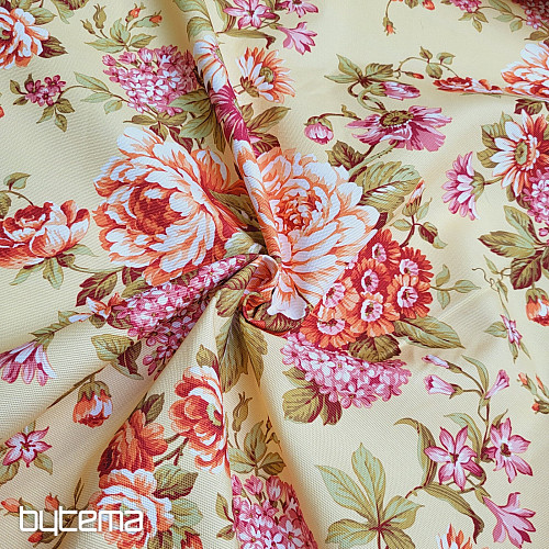 Tissu décoratif DOMINA JAUNE GRANDE FLEUR