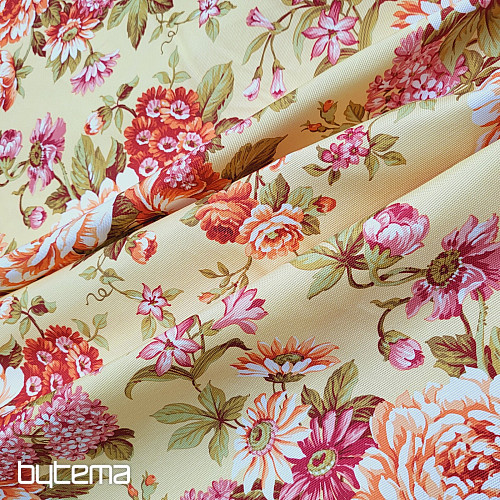 Tissu décoratif DOMINA JAUNE GRANDE FLEUR