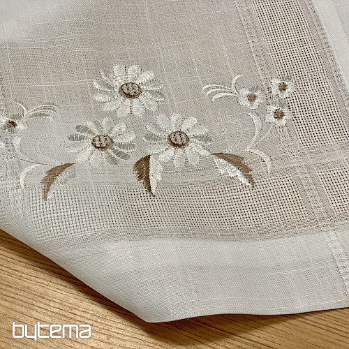 Nappe et foulard brodés MARGUERITES MARRON