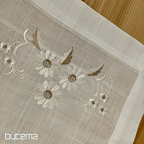 Nappe et foulard brodés MARGUERITES MARRON