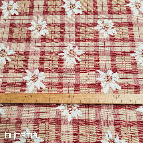 Tissu décoratif luxueux FLEURS ET DIAMANTS rouge