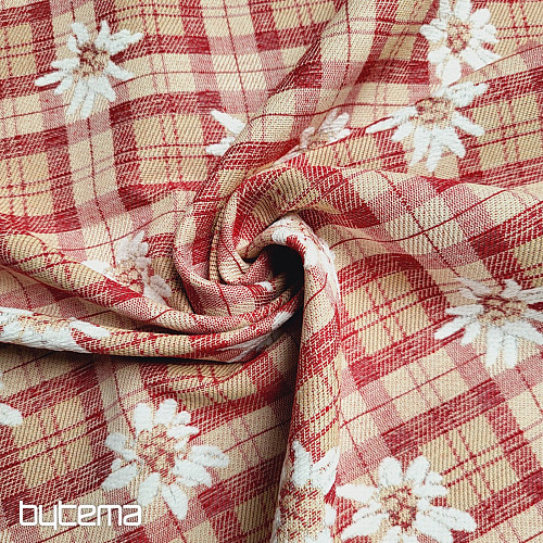Tissu décoratif luxueux FLEURS ET DIAMANTS rouge