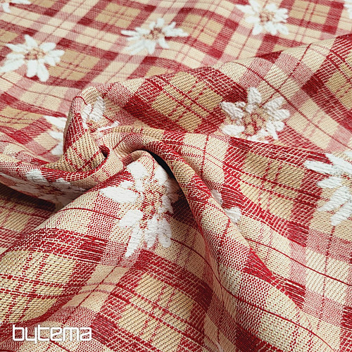Tissu décoratif luxueux FLEURS ET DIAMANTS rouge