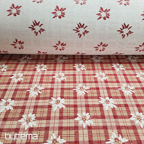 Tissu décoratif luxueux FLEURS ET DIAMANTS rouge