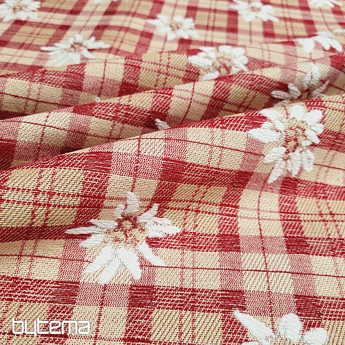 Tissu décoratif luxueux FLEURS ET DIAMANTS rouge