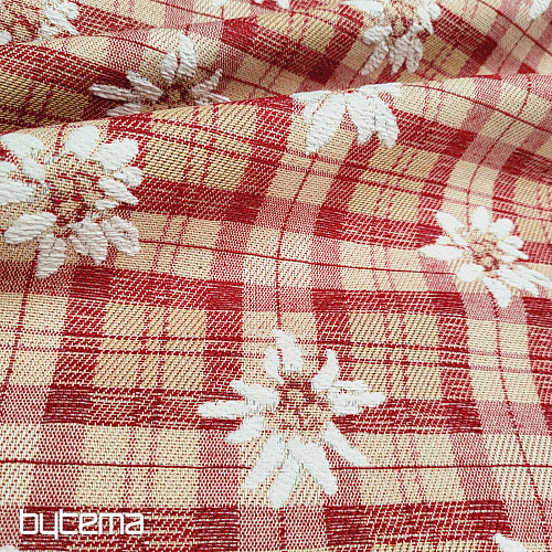 Tissu décoratif luxueux FLEURS ET DIAMANTS rouge