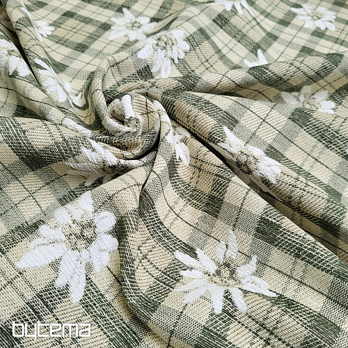 Tissu décoratif luxueux FLEURS ET DIAMANTS vert