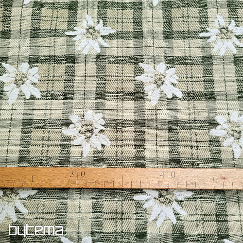 Tissu décoratif luxueux FLEURS ET DIAMANTS vert