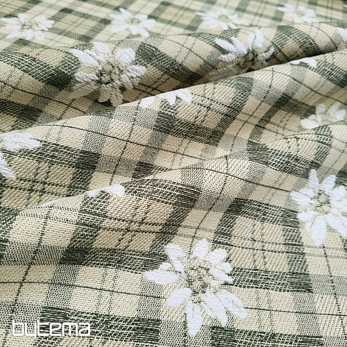Tissu décoratif luxueux FLEURS ET DIAMANTS vert
