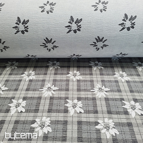 Tissu décoratif luxueux FLEURS ET CARREAUX gris
