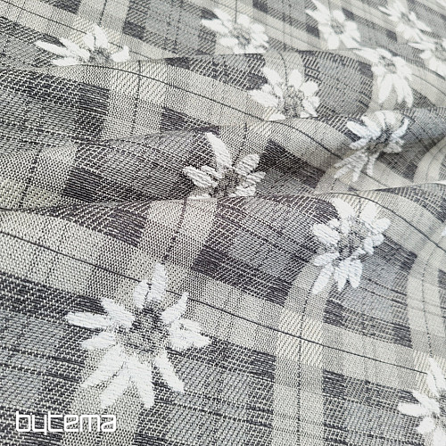 Tissu décoratif luxueux FLEURS ET CARREAUX gris