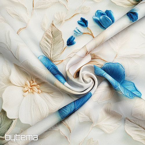 Tissu décoratif GARDEN bleu et blanc