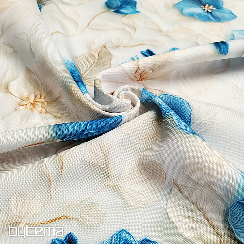 Tissu décoratif GARDEN bleu et blanc