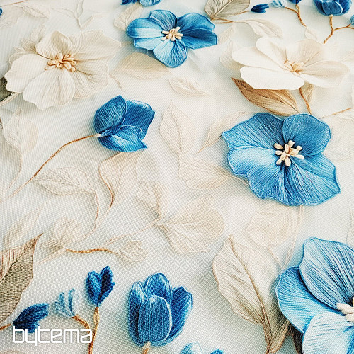 Tissu décoratif GARDEN bleu et blanc