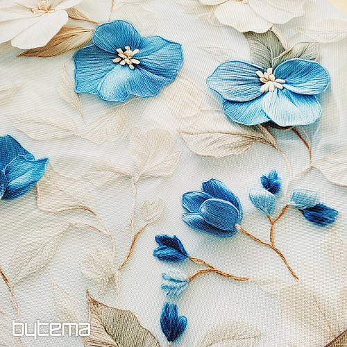 Tissu décoratif GARDEN bleu et blanc