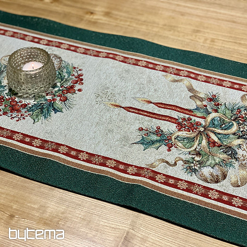 Nappe et écharpe en tapisserie BOUGIES FLAMBOYANTES bordure verte