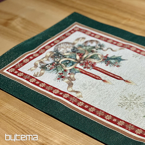 Nappe et écharpe en tapisserie BOUGIES FLAMBOYANTES bordure verte