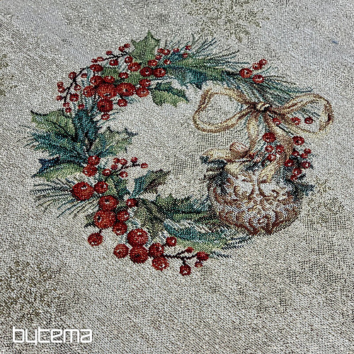 Nappe et écharpe en tapisserie BOUGIES FLAMBOYANTES bordure verte