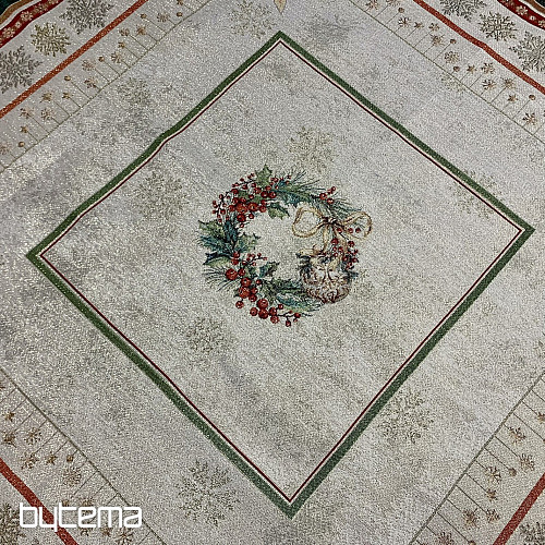 Nappe et écharpe en tapisserie BOUGIES FLAMBOYANTES bordure verte