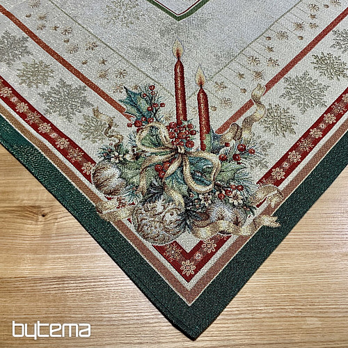 Nappe et écharpe en tapisserie BOUGIES FLAMBOYANTES bordure verte