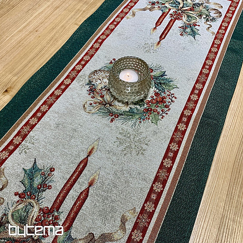 Nappe et écharpe en tapisserie BOUGIES FLAMBOYANTES bordure verte