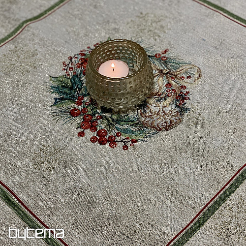 Nappe et écharpe en tapisserie BOUGIES FLAMBOYANTES bordure verte